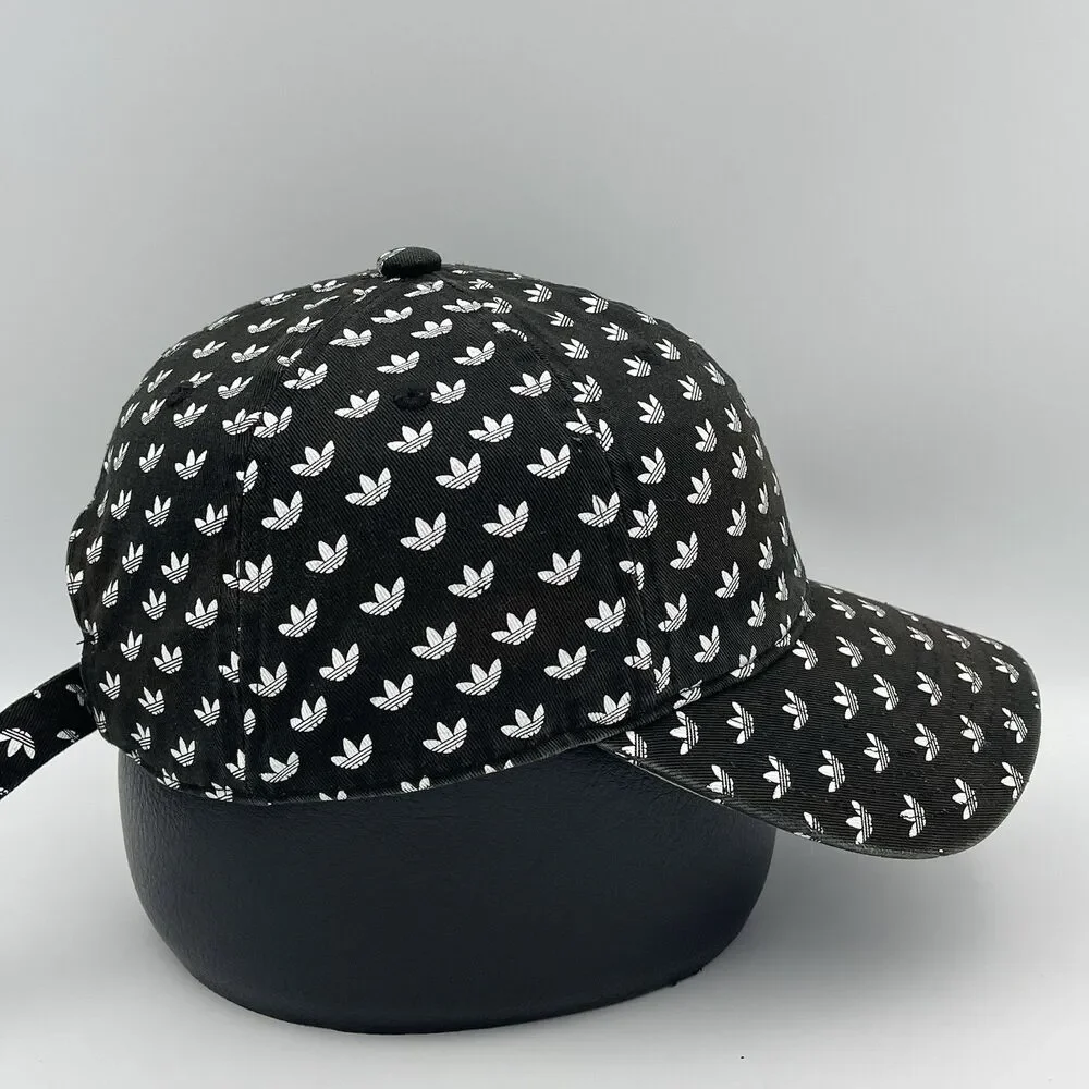 Adidas Trefoil Logo All Over Print Strapback Hat Black White OSFM Adjustable Cap
